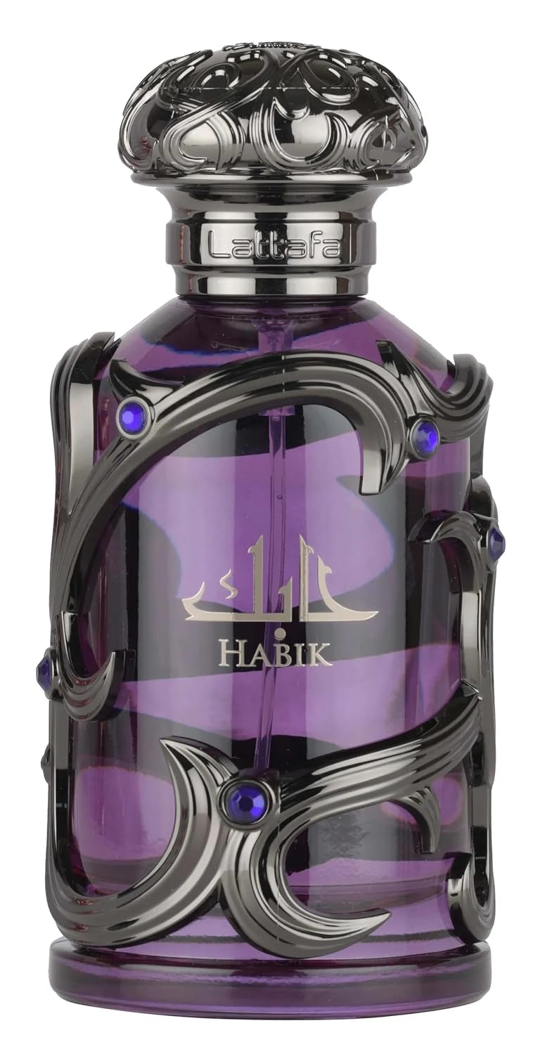 Hub Wavy Lattafa Habik for Men perfume bottle, 3.4 oz, luxury men's fragrance with sleek design and elegant packaging.