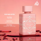 Hub Wavy Lattafa Bade'e Al Oud Noble Blush perfume bottle with elegant design, 3.4 ounces, unisex fragrance for luxurious scent.