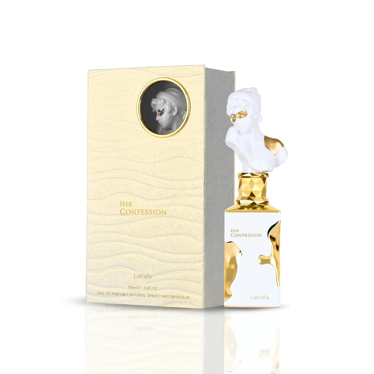 Hub Wavy Lattafa Her Confession perfume bottle for women, 100ml luxury fragrance with elegant design and feminine appeal.