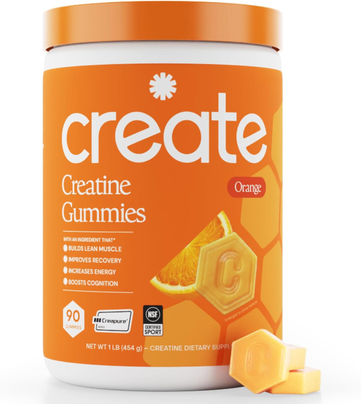 Create Creatine Monohydrate Gummies for Women and Men, Orange, 90ct