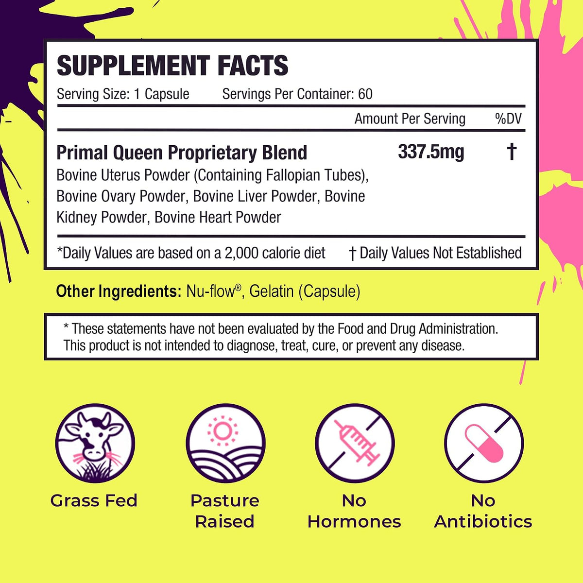 Primal Queen Grass Fed Beef Organ Supplement for Women, 60 Capsules
