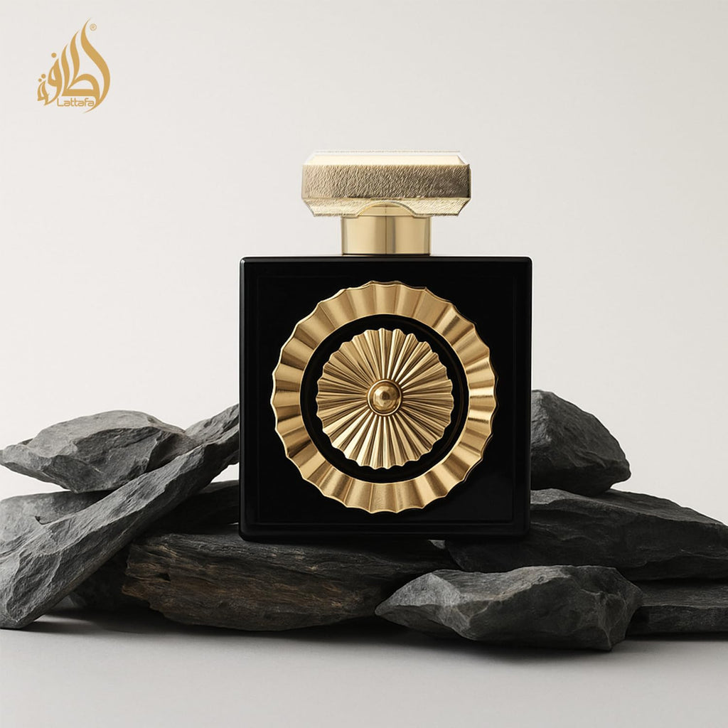 Hub Wavy Lattafa Perfumes NEBRAS unisex perfume bottle, 3.4 fl oz / 100 ml, elegant fragrance display.