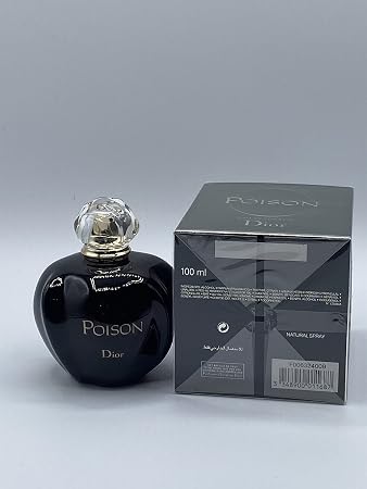 Dior Poison women's fragrance bottle, 3.4 oz (100 ml), luxurious perfume with elegant packaging and cap, displayed on a white background.