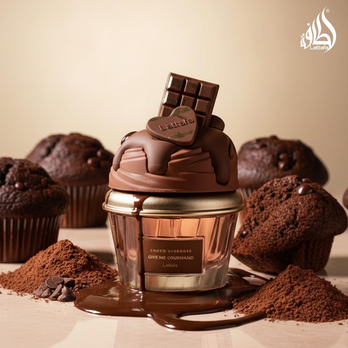 Hub Wavy Lattafa Choco Overdose perfume bottle, 75ml, luxury unisex fragrance with chocolate notes, displayed with a sleek design.