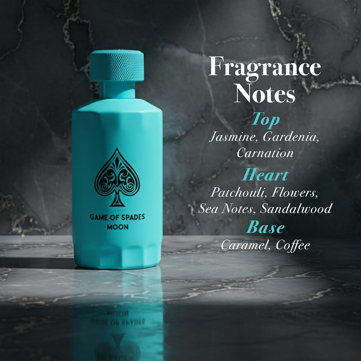 Jo Milano Game of Spades Moon luxury unisex perfume bottle by Hub Wavy, 3.4 fl oz (100 ml), elegant packaging.