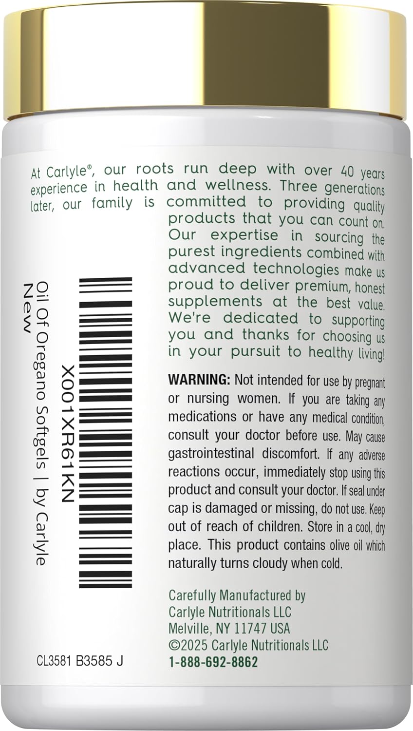 Carlyle Oil of Oregano Softgels | 150 Capsules | Contains Carvacrol