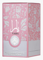 Lattafa Yara perfume for women in a 100ml bottle, featuring elegant packaging by Hub Wavy.