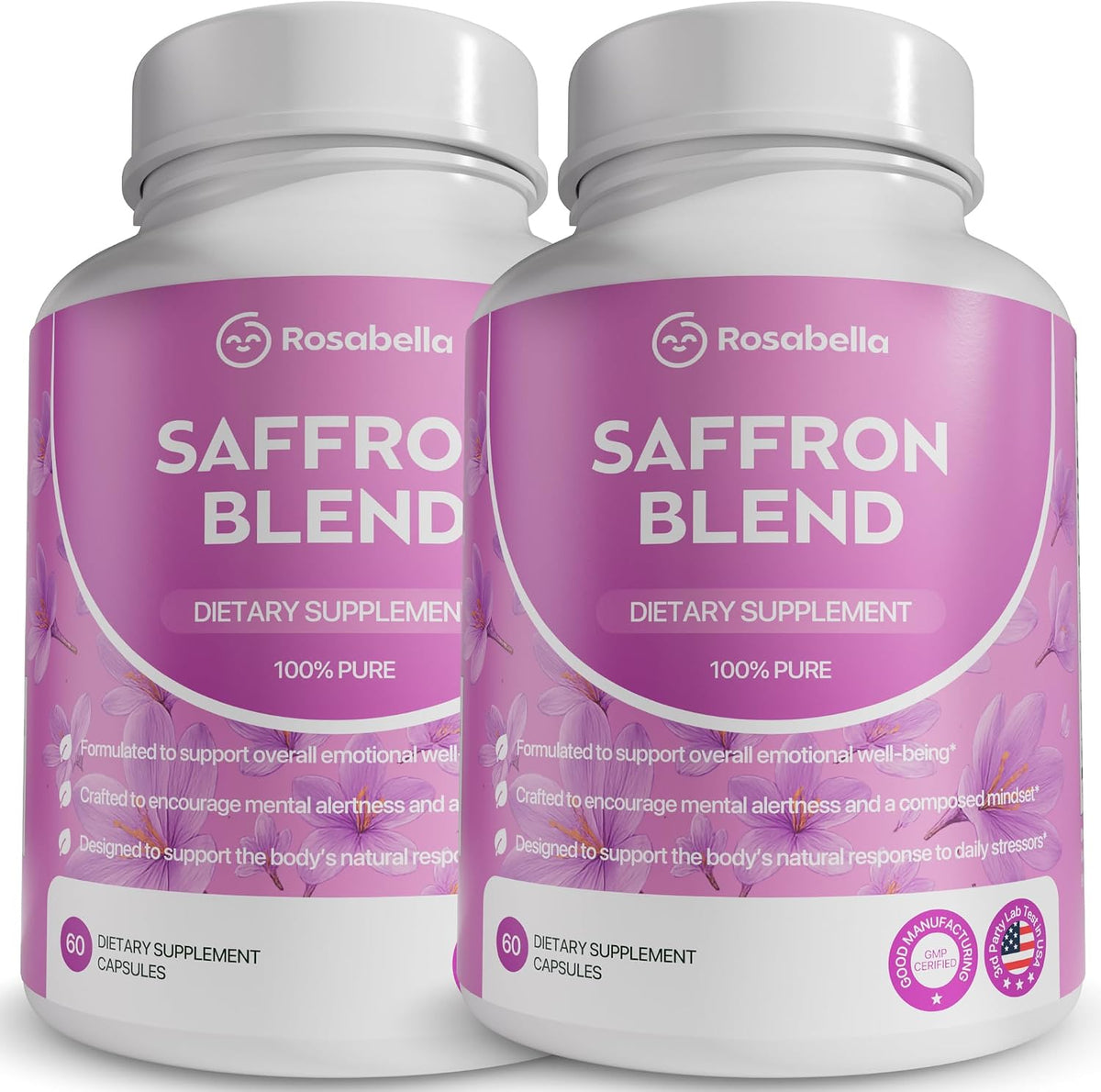 Rosabella Saffron Blend Supplement for Men & Women – Saffron, B6, Magnesium & Herbal Extract Capsules – Supports Mood, Focus & Clarity – Non-GMO, Gluten-Free – 60 Capsules – 30-Day Supply