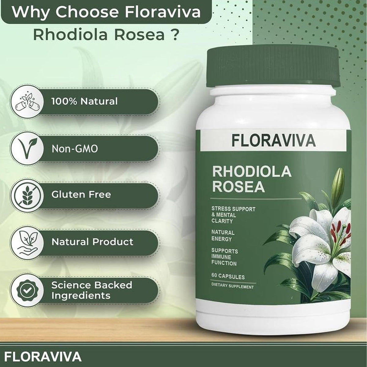 Floraviva Rhodiola Rosea Supplement 500mg 60 Count