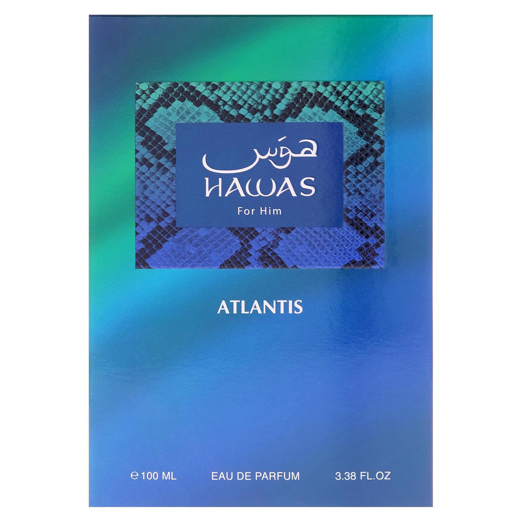Hub Wavy Rasasi Hawas Atlantis men's perfume bottle with fresh, modern scent in 3.4 fl oz/100 ml container.