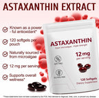 Astaxanthin 12mg, 120 Softgels, 4 Month Supply, Premium Astaxanthin Antioxidant Supplements with Antioxidant Activity, Supports Eye, Immune, Joint, Skin Health, Internal Circulation