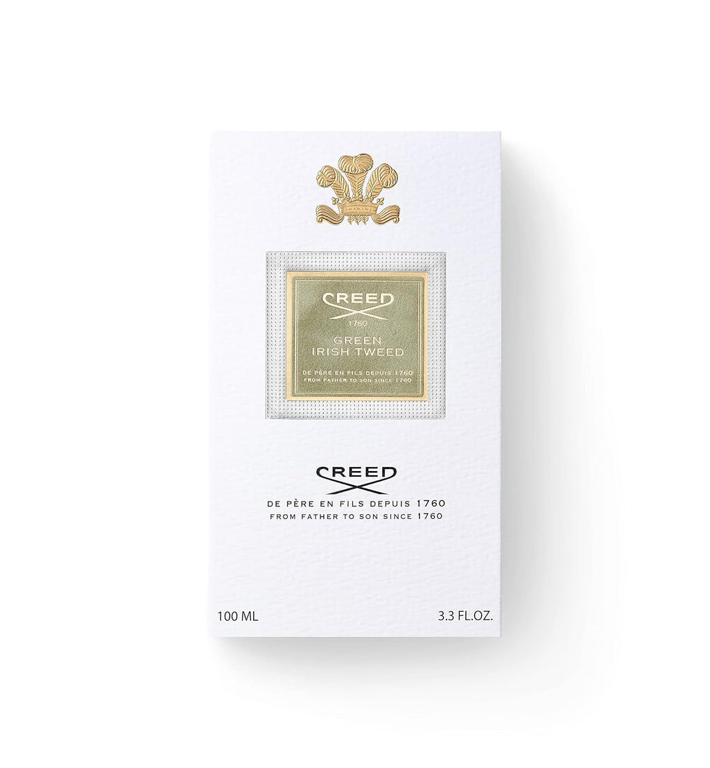 Creed Green Irish Tweed men's luxury fragrance bottle, 3.3 fl oz, with elegant packaging and fresh, green scent details.