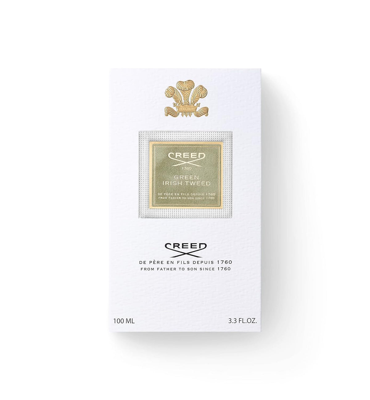 Creed Green Irish Tweed men's luxury fragrance bottle, 3.3 fl oz, with elegant packaging and fresh, green scent details.