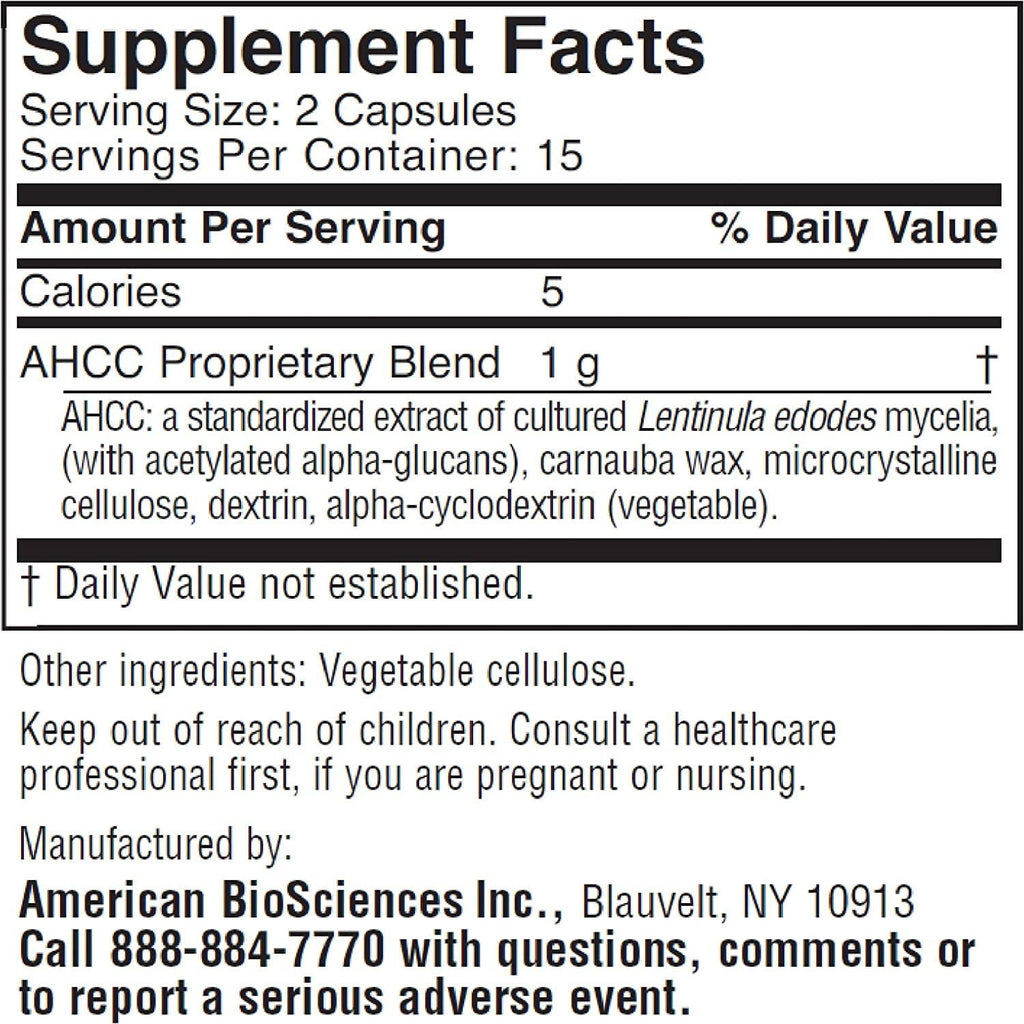 American BioSciences ImmPower AHCC Supplement, Vegetarian Capsules, Enhanced Immune Support, Natural Killer Cell Activity and Cytokine Production, 500 milligrams per Capsule (30 Count)