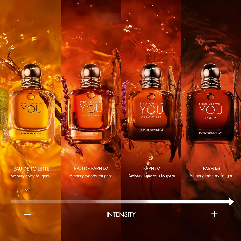 Emporio Armani Stronger With You Sandalwood perfume bottle by Hub Wavy, 3.4 oz, featuring a sleek design for men.
