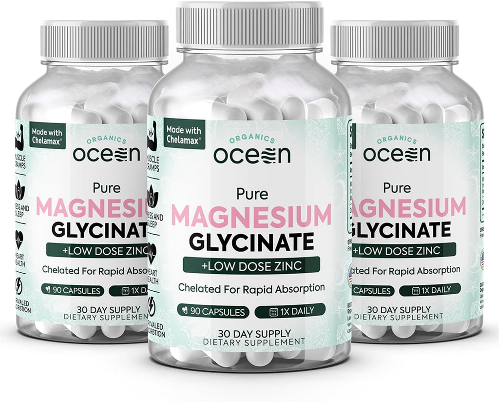 Organics Ocean Pure Magnesium Glycinate Supplement with Zinc, 90 Capsules