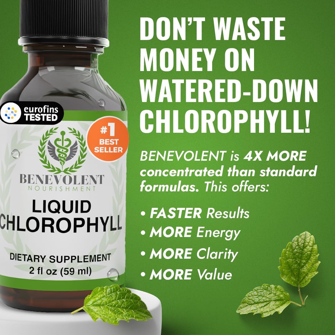 Benevolent Chlorophyll Liquid Drops for Internal Freshness, Peppermint