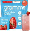 GRAMMS Clear Protein Powder | 20G Whey Isolate | Gluten Sugar Lactose Free | 3rd Party Tested for Purity, Grass Fed European Whey | Strawberry Açaí | 18 Servings