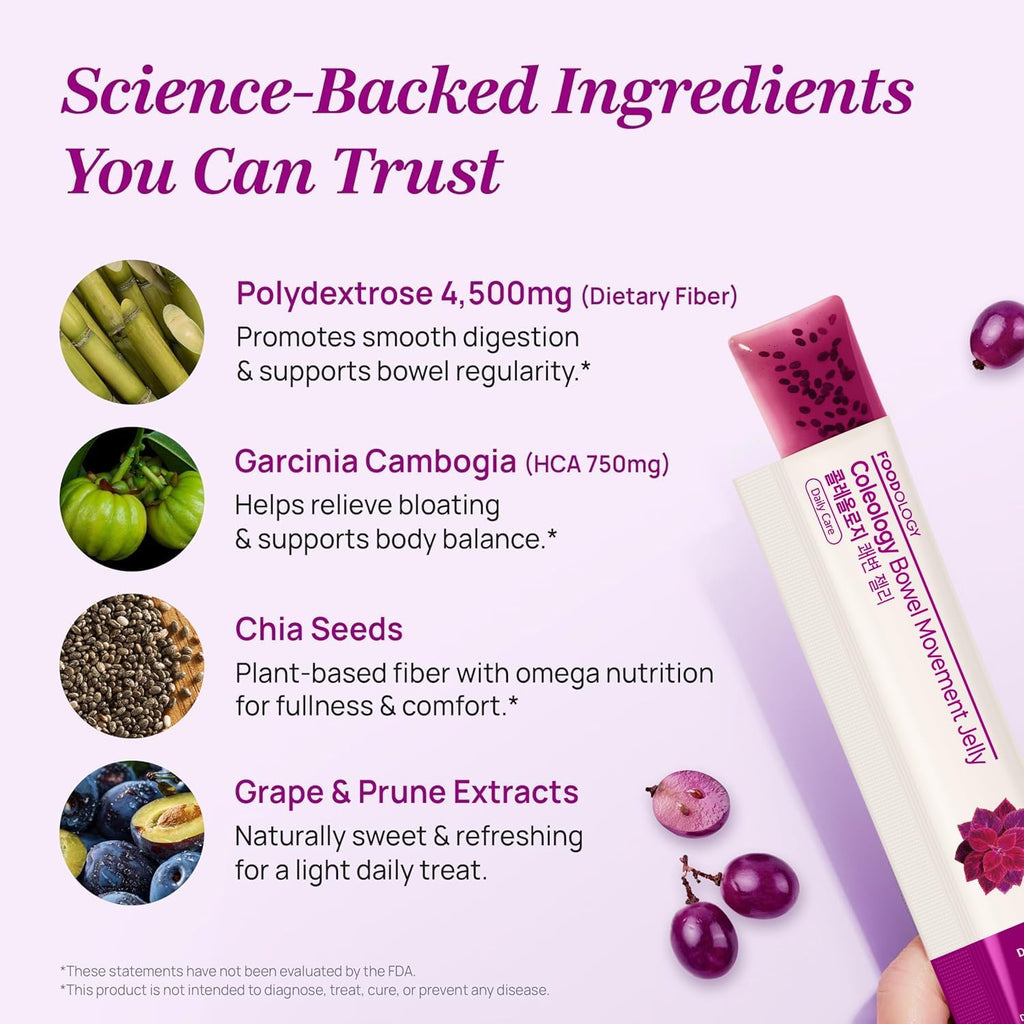 FOODOLOGY Coleology Bowel Movement Jelly, Grape & Prune Flavor, 10 Sticks