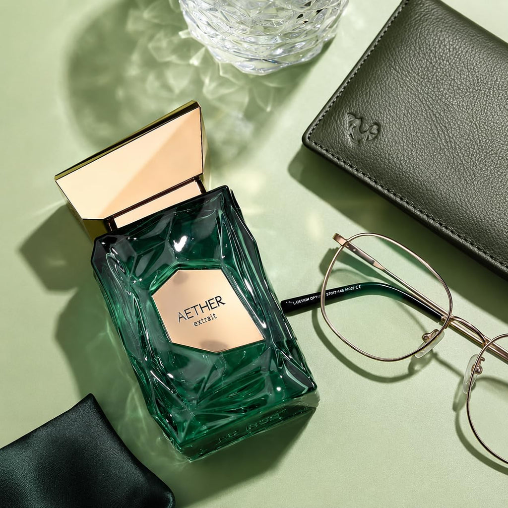 Hub Wavy French Avenue Aether unisex perfume bottle, 3.4 oz, with elegant packaging and fragrance details visible.