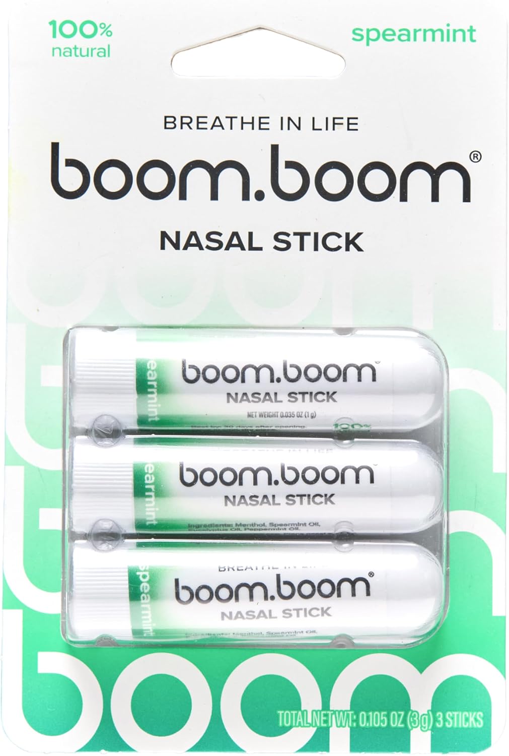 BoomBoom Nasal Stick, Essential Oils + Menthol Inhaler, Tropical, 3 Pack