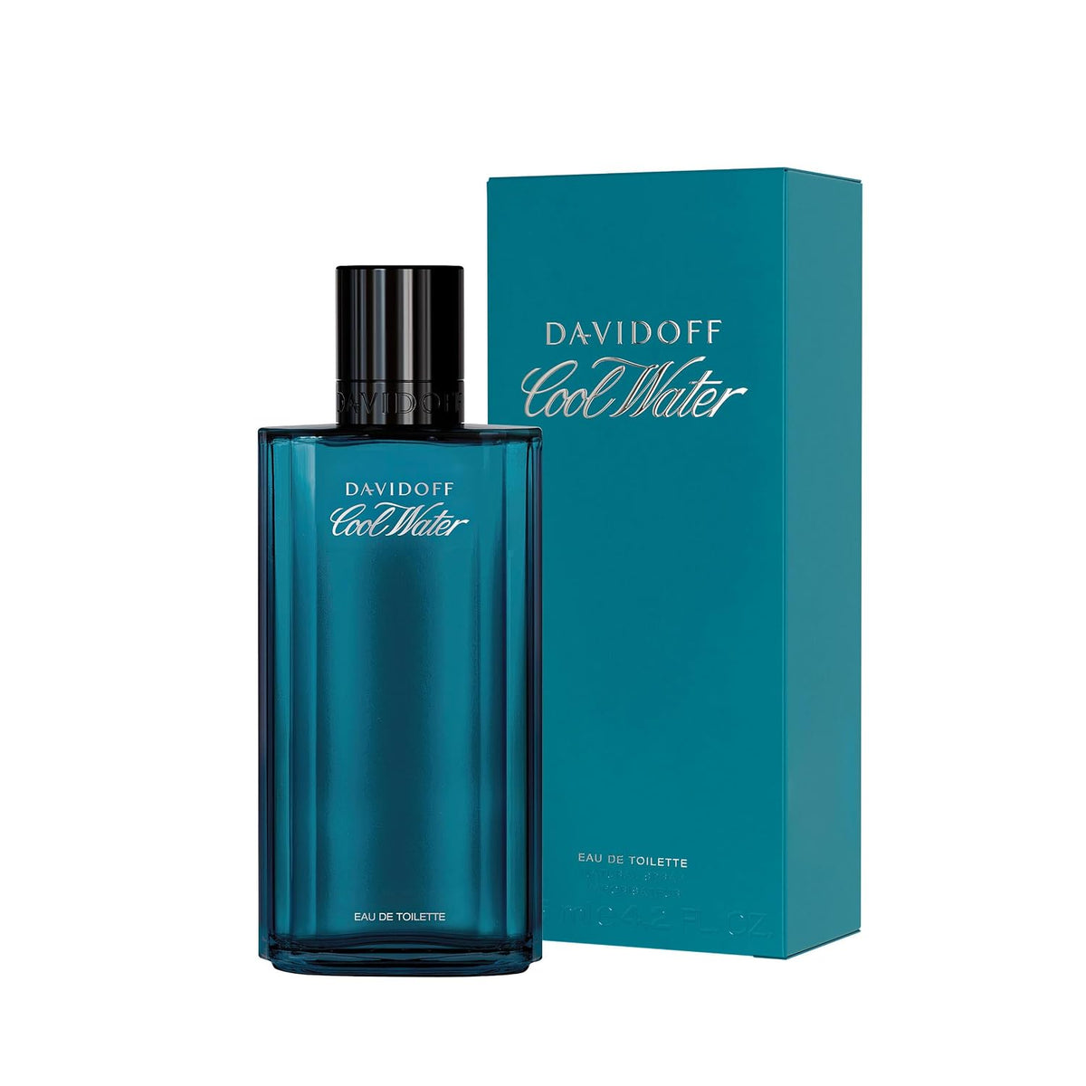 Hub Wavy Davidoff Cool Water men's perfume bottle, 4.2 oz / 125 ml, with clear glass and blue liquid scent.
