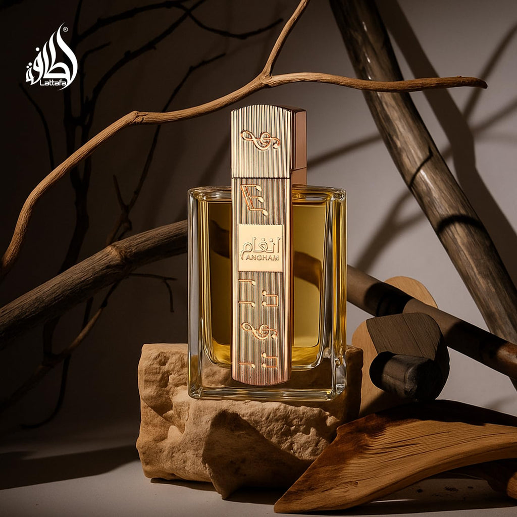 Hub Wavy Lattafa Angham luxury unisex perfume bottle with elegant design, 3.4 ounces (100ml).