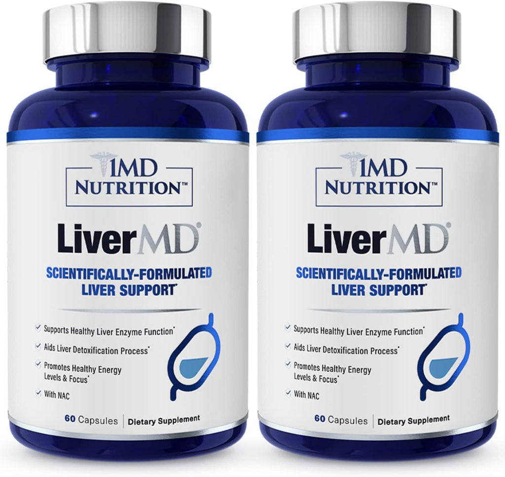 1MD Nutrition LiverMD - Liver Support Supplement | Siliphos Milk Thistle Extract & NAC - Supports Healthy Energy, Immunity & Overall Health - Liver Cleanse & Support | 60 Capsules