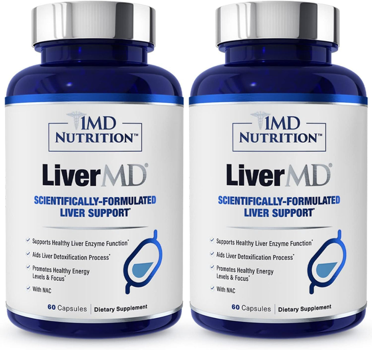 1MD Nutrition LiverMD - Liver Support Supplement | Siliphos Milk Thistle Extract & NAC - Supports Healthy Energy, Immunity & Overall Health - Liver Cleanse & Support | 60 Capsules