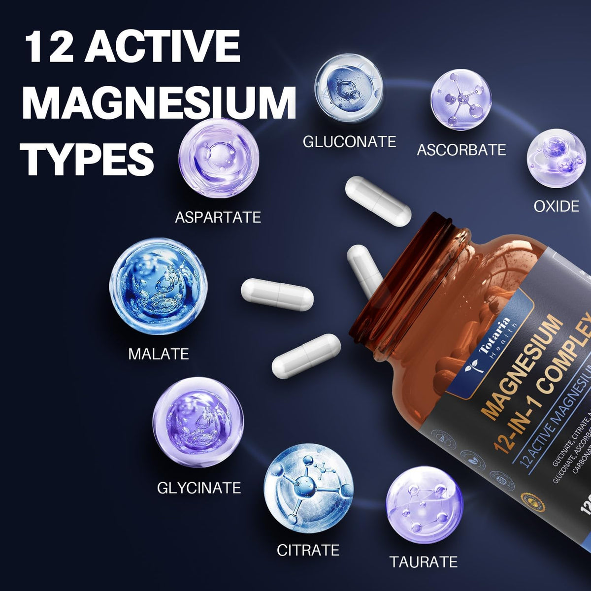 Totaria Magnesium Complex 700mg,12 in 1, 120 Capsules