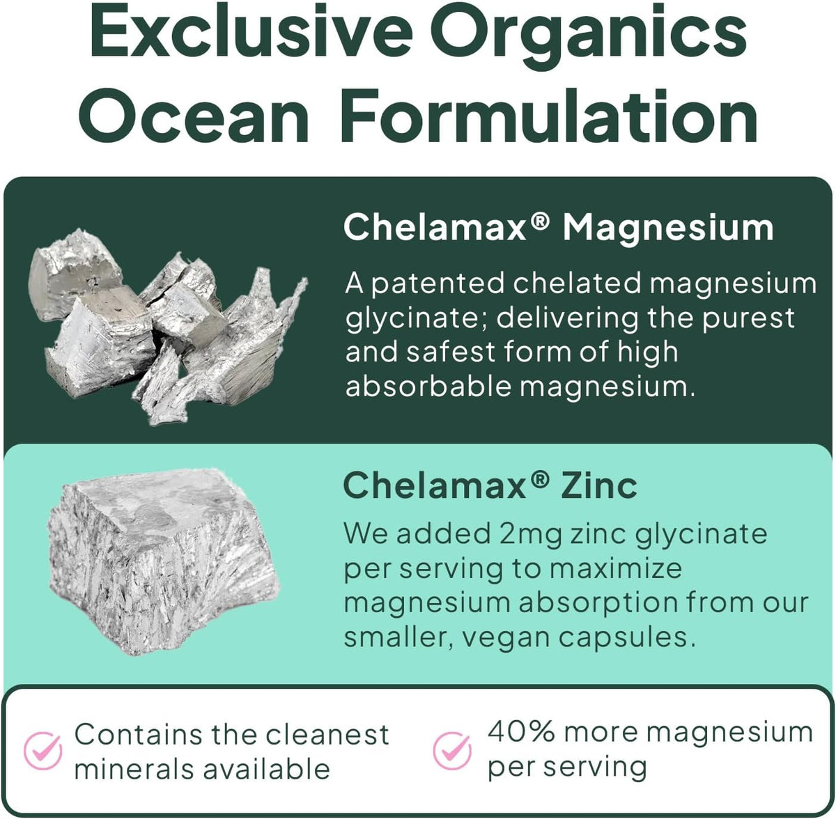 Organics Ocean Pure Magnesium Glycinate Supplement with Zinc, 90 Capsules