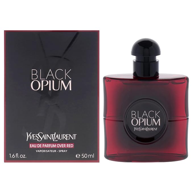 Yves Saint Laurent Black Opium Over Red perfume for women in 1.69 oz bottle, luxury fragrance with a sleek black and red design