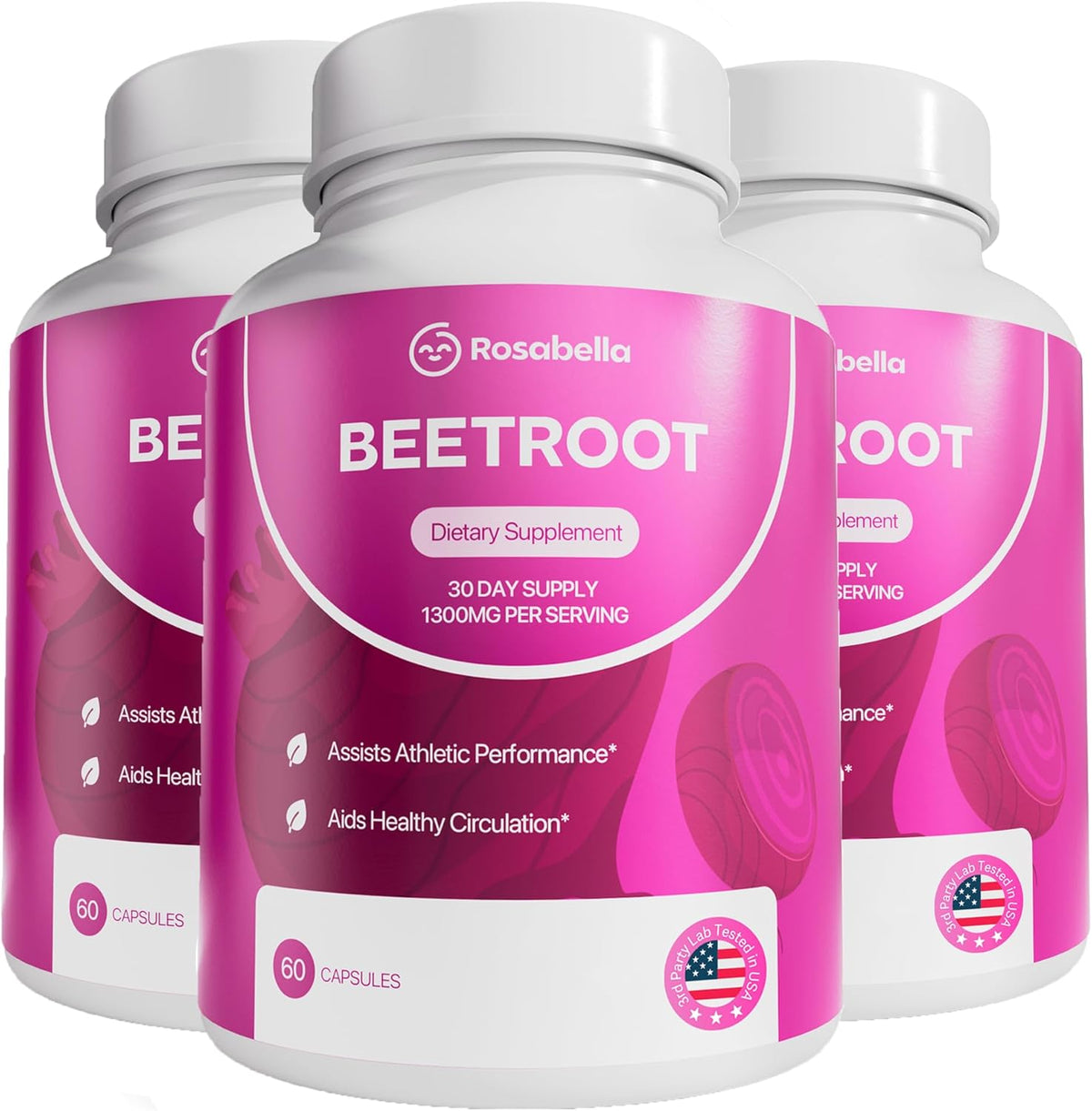 Rosabella Organic Beet Root Capsules - 1300mg Beet Root Powder Aids Healthy Circulation & Vitality, Non-GMO, Beet Root Supplement - 60 Capsules, 30-Day Supply