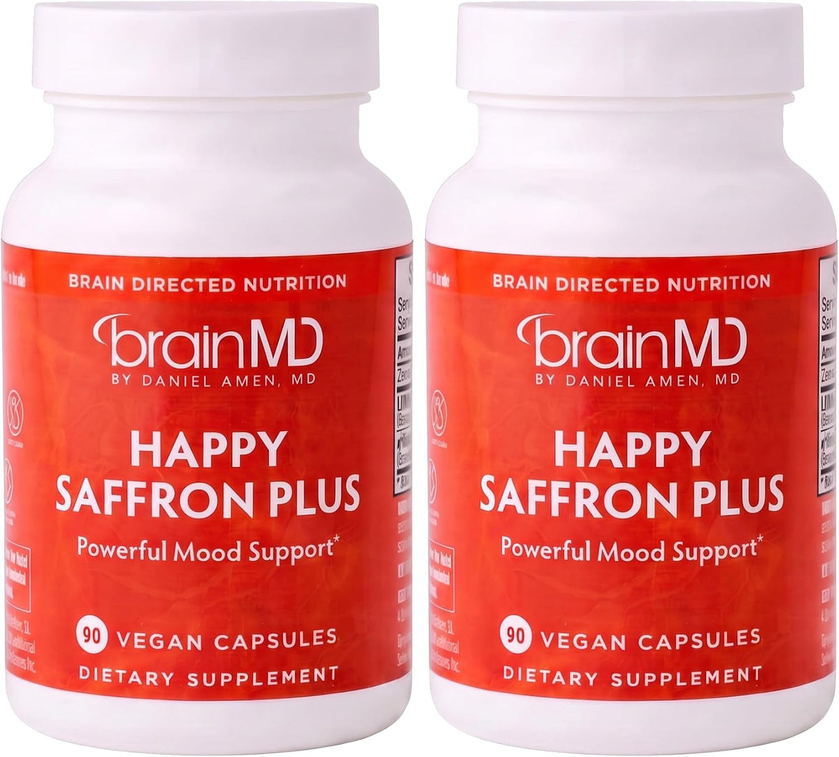 BrainMD Dr Amen Happy Saffron Plus - 90 Capsules - with Saffron Flower Extract, Curcumin & Zinc - Vegan, Gluten Free - 30 Servings