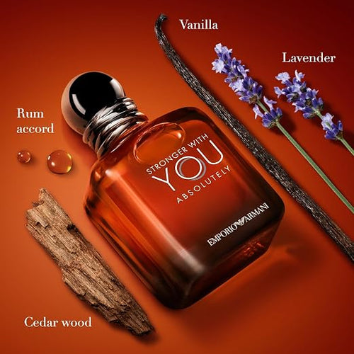 Armani Beauty Stronger With You Absolutely men's fragrance bottle, 3.4 fl oz, with sleek design and branding visible.