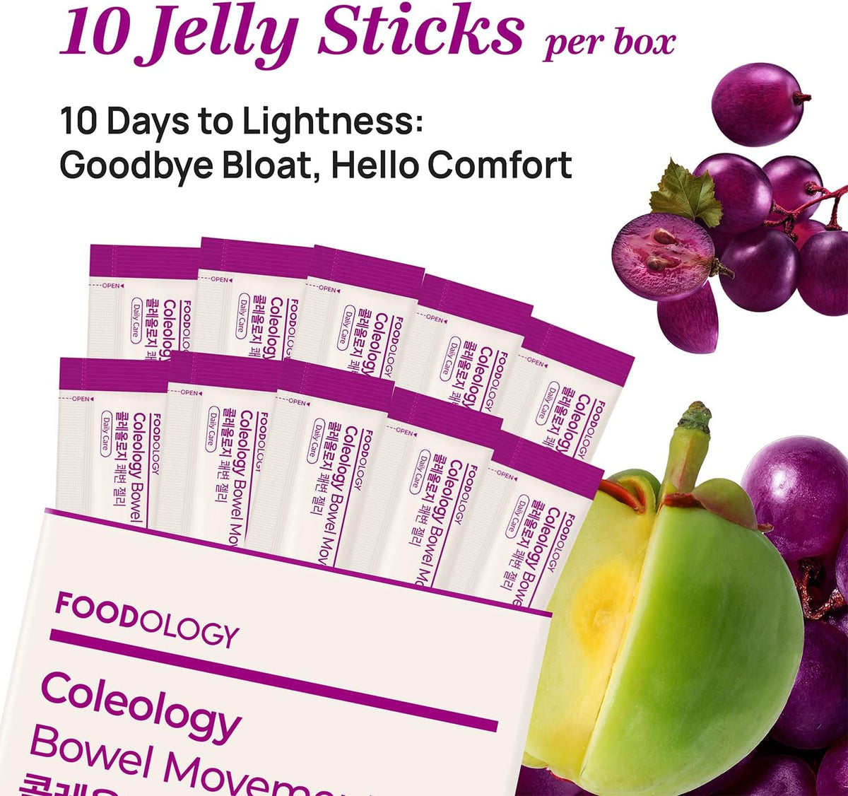 FOODOLOGY Coleology Bowel Movement Jelly, Grape & Prune Flavor, 10 Sticks