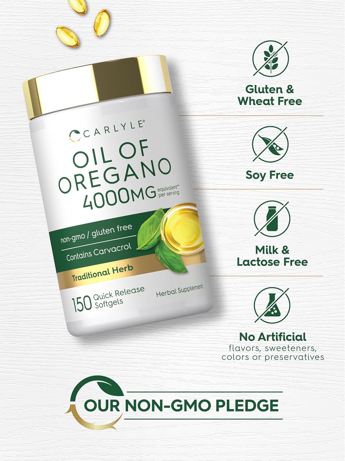 Carlyle Oil of Oregano Softgels | 150 Capsules | Contains Carvacrol