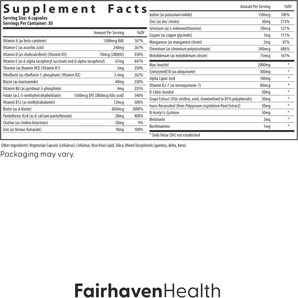 Fairhaven Health FH PRO Fertility Multivitamin for Women, 180 Capsules