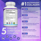 Toplux Multi Collagen Peptides Pills 1800 Mg Complex - Type I, II, III, V, X Premium Collagen Complex for Better Skin & Hair, Strong Joint, Hydrolyzed Protein, for Men Women, 90 Capsules, Supplement