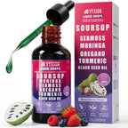 Vyxion Soursop Bitters Liquid Drops 10 in 1 with Sea Moss, Moringa, Turmeric, Black Seed Oil, Oregano, Ashwagandha | Herbal Extracts for Overall Health-Enhancing | Vegan, Non-GMO | 2 Fl Oz