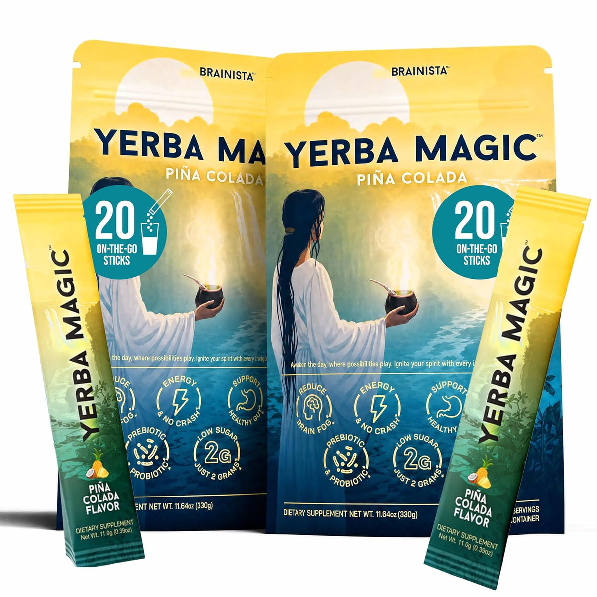 Yerba Mate Energy Drinks, Yerba Magic, Gut Health, Peach Mango, 30 Servings