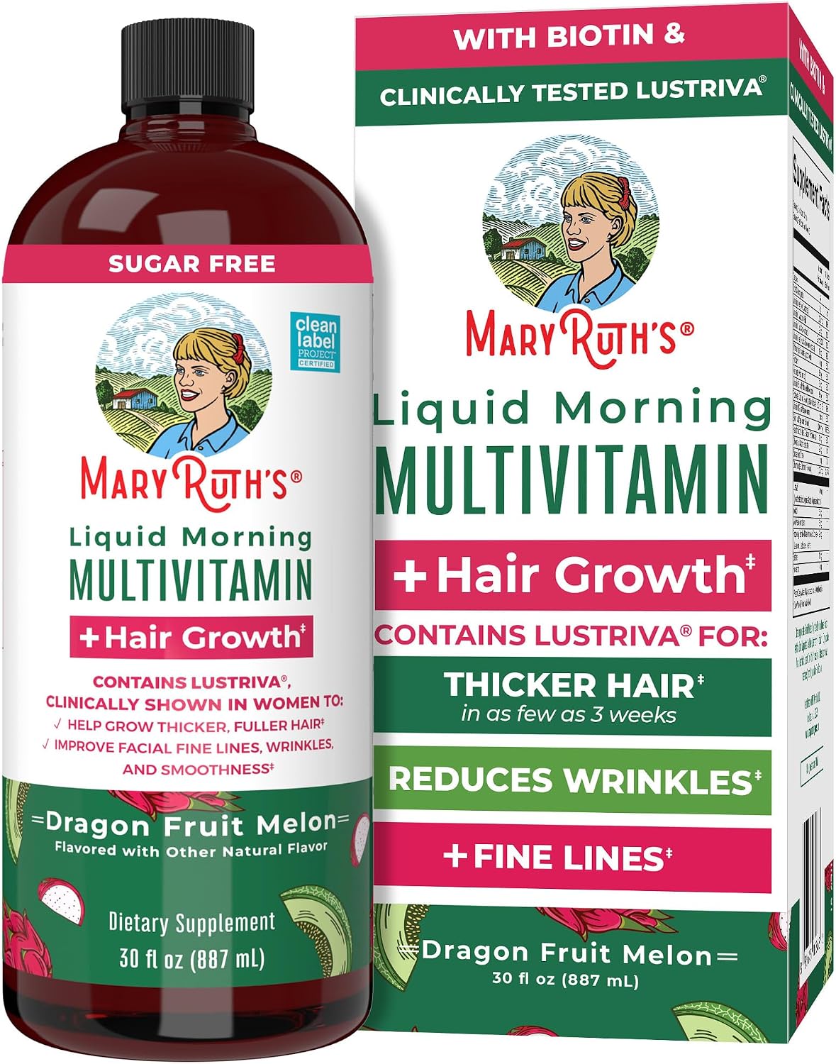 MARYRUTH'S Liquid Multivitamin + Hair Growth, Clinically Thicker Hair, 15oz