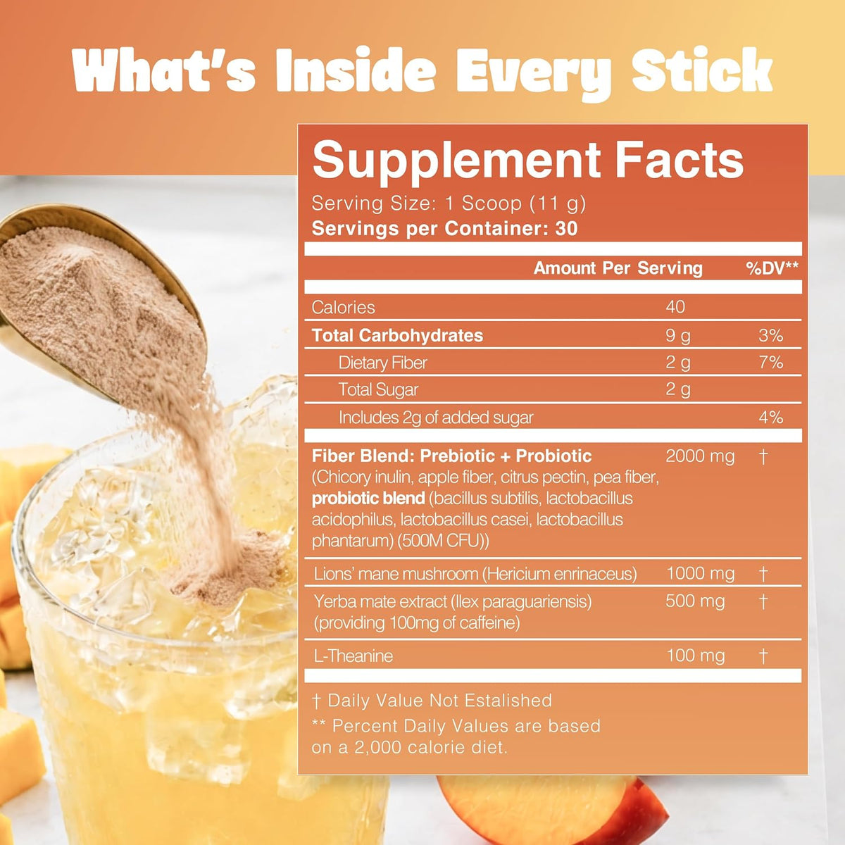 Yerba Mate Energy Drinks, Yerba Magic, Gut Health, Peach Mango, 30 Servings
