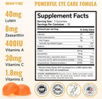 Lutein Gummies – Eye Vitamin and Mineral Supplement with 20mg Lutein & 4mg Zeaxanthin – Gummy Vitamins for Eye Health Support – Naturally Flavored, 60 Gummies