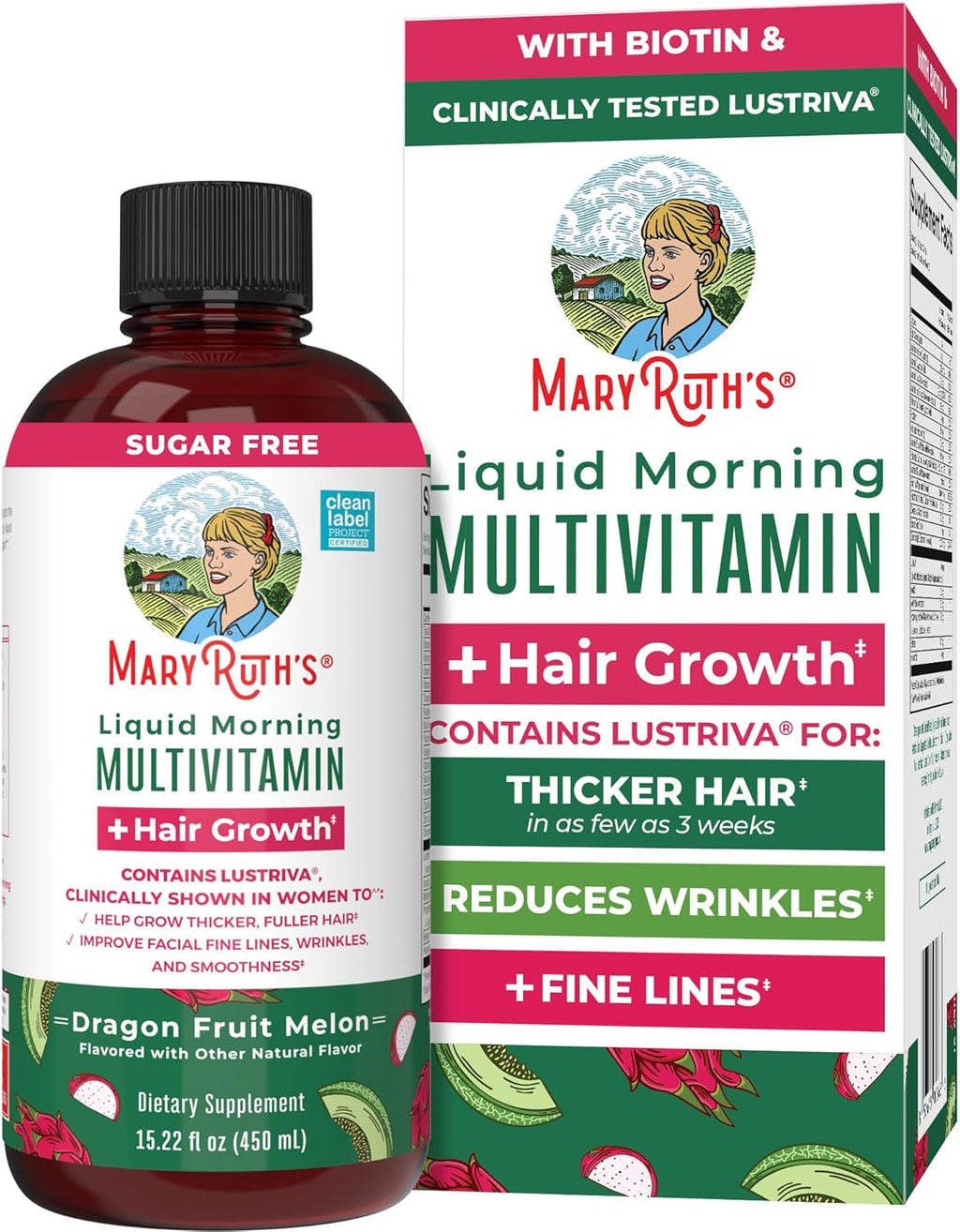 MARYRUTH'S Liquid Multivitamin + Hair Growth, Clinically Thicker Hair, 15oz