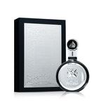 Hub Wavy Lattafa Fakhar men's perfume bottle, 3.4 fl oz, featuring a luxurious woody fresh fragrance.