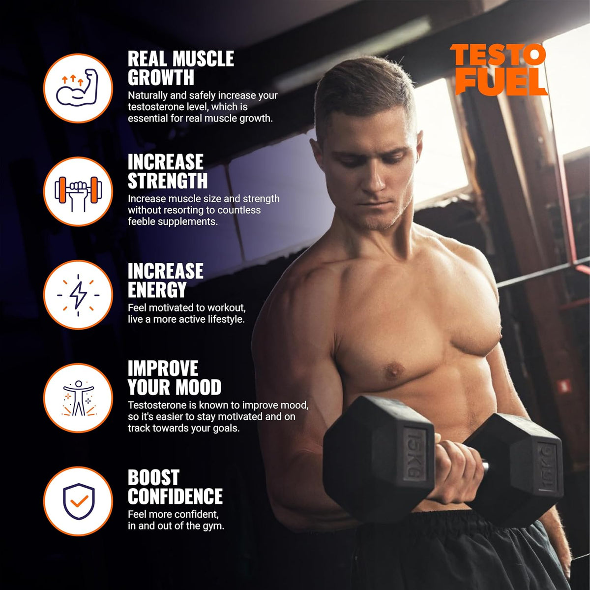 TestoFuel 120 T-Booster Pills - Test Booster for Men - 100% Natural Ingredients - Contributes to Normal Testosterone Levels & Muscle - Vitamin, Fenugreek & Magnesium Booster