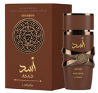 Lattafa Asad Bourbon perfume bottle by Hub Wavy, unisex fragrance with elegant packaging, 100ml (3.40 oz).