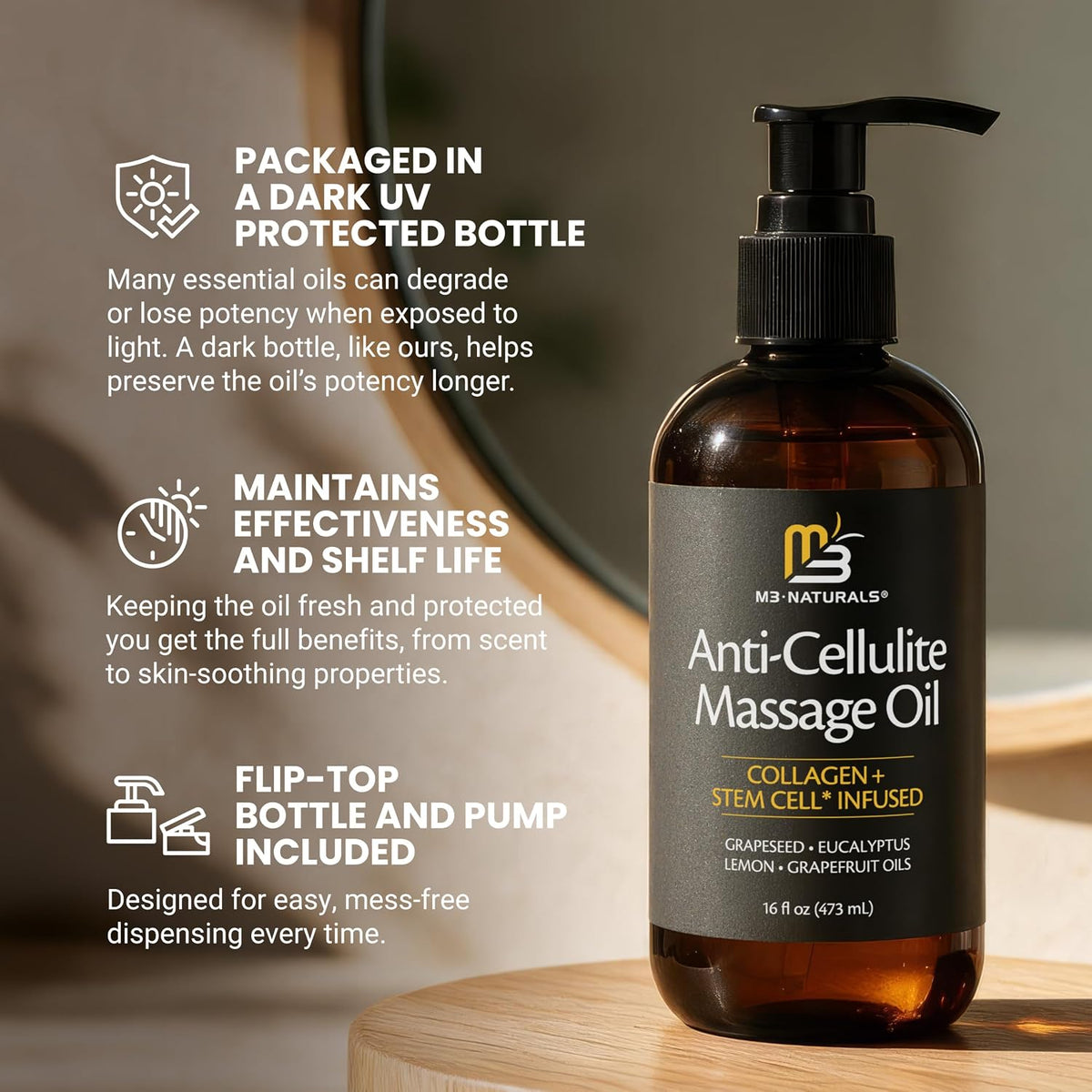 Firming Body Oil, Cellulite Massage Oil for Legs and Body, 16 fl oz by M3