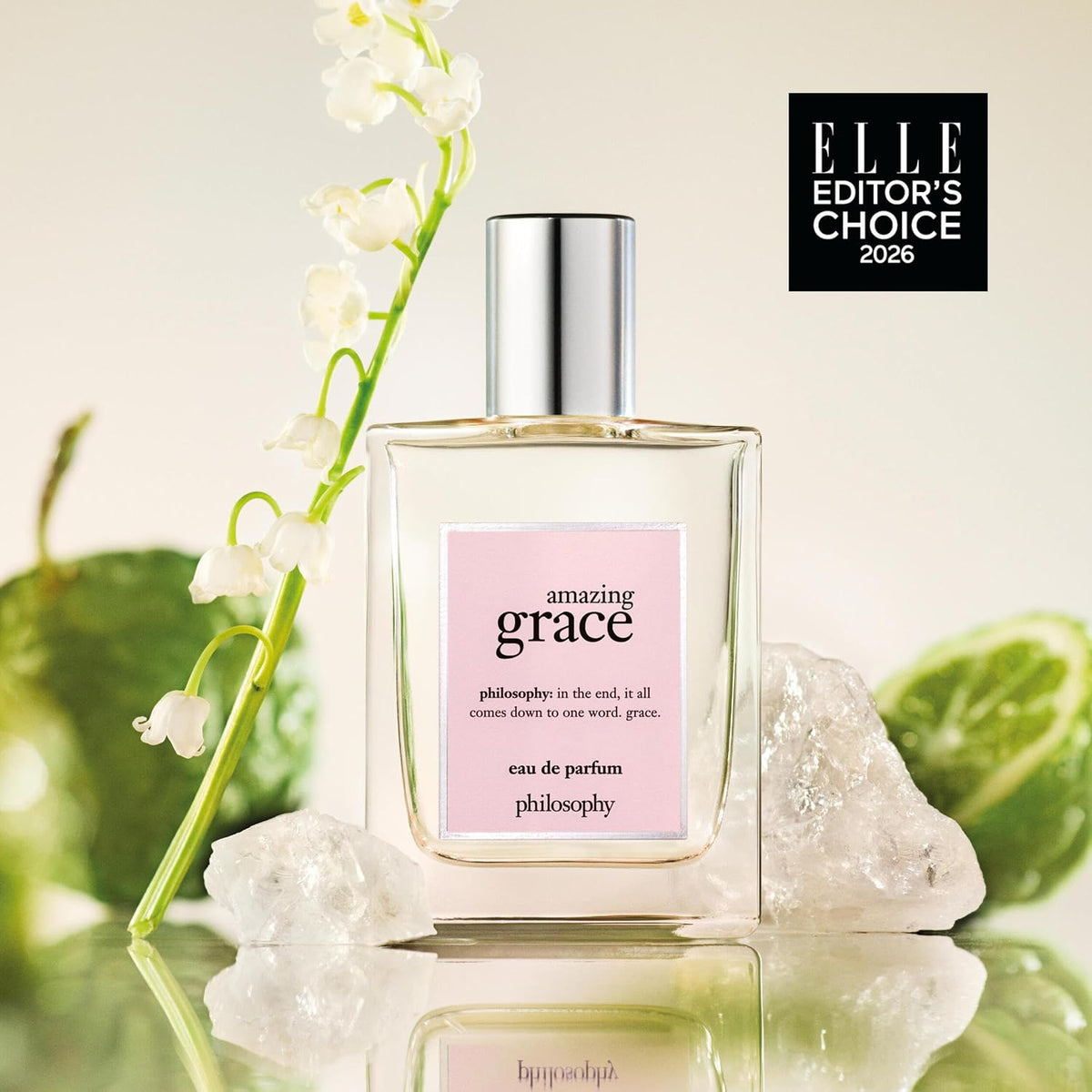 Hub Wavy Philosophy Amazing Grace perfume bottle, 2 oz / 50 ml for women, elegant glass container with floral accents
